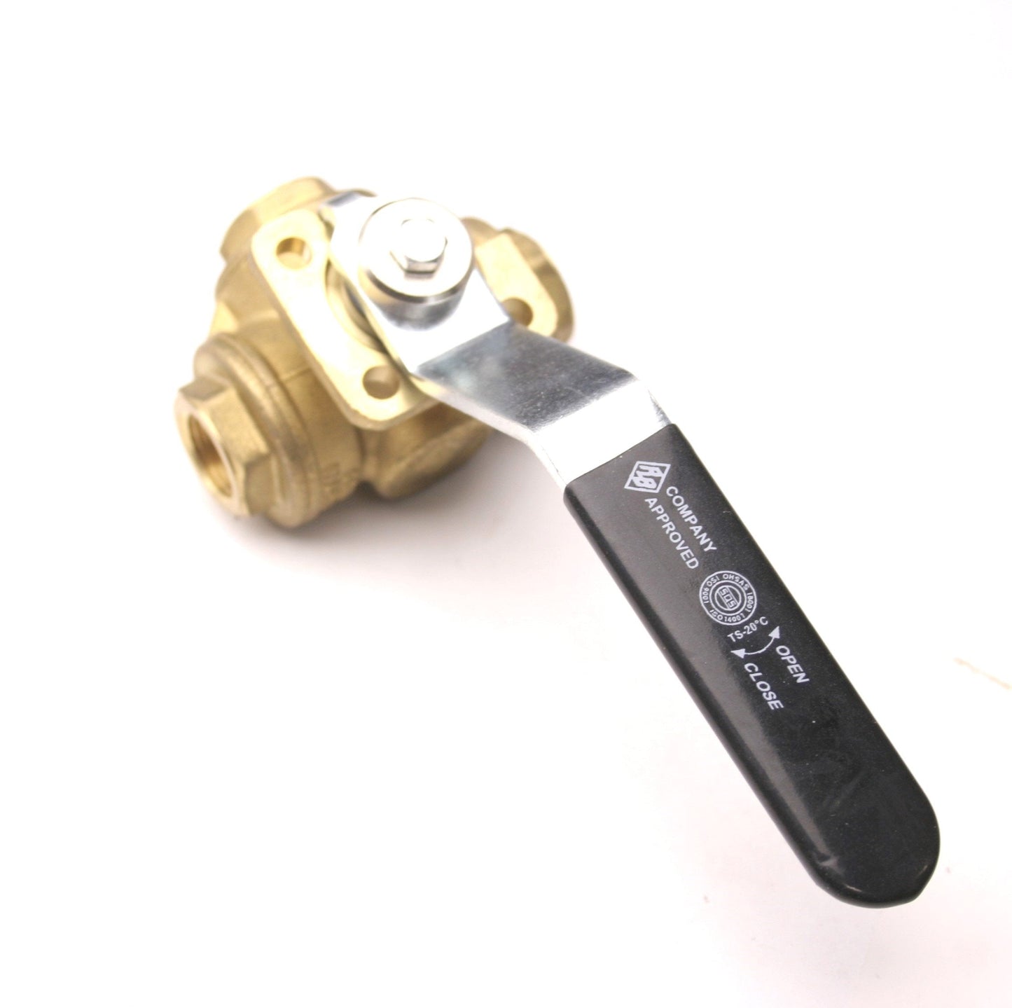 New – Open box RB CW617N PN30 Ball Valve, 3-Way, Brass, 3/8" NPT, With Handle