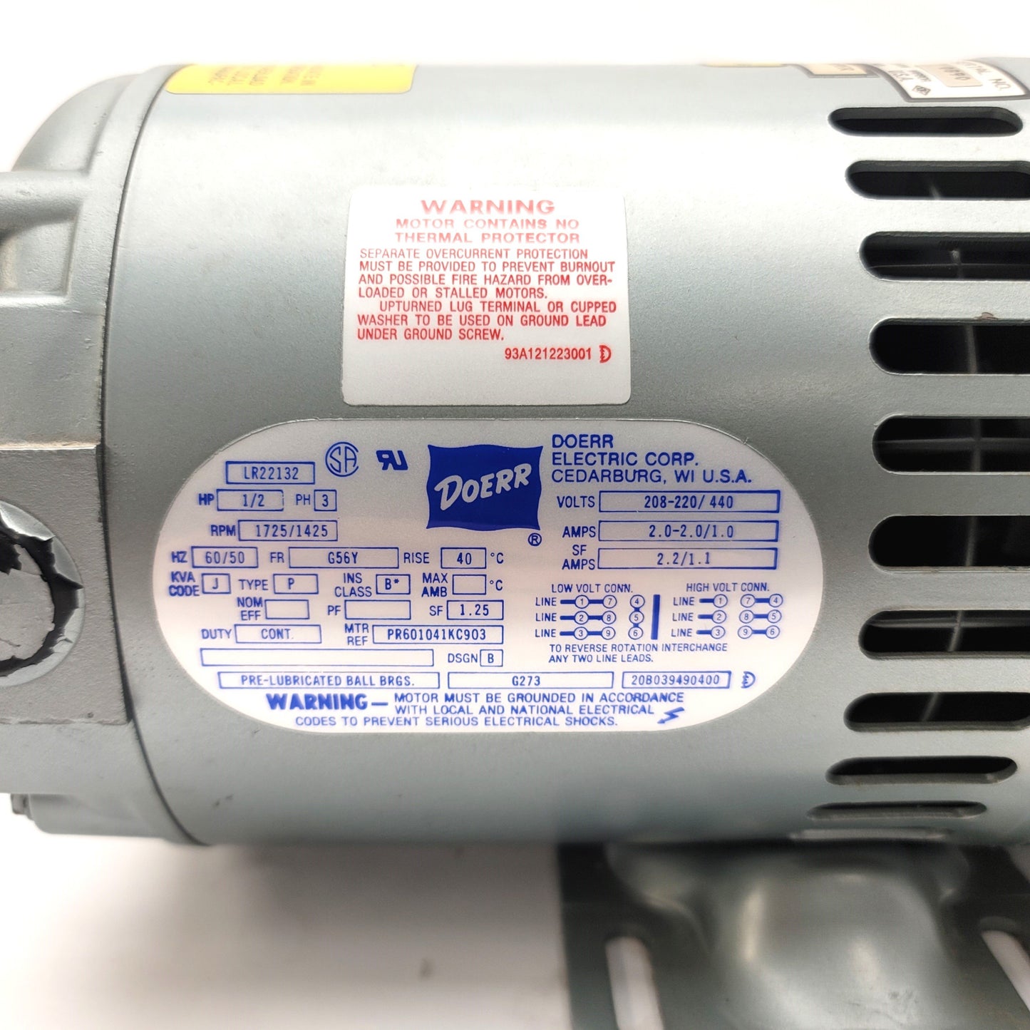 Used GAST 0822-V2-G273 Rotary Vane Vacuum Pump 208-220/440VAC 3-Ph, 1/2HP, 23in.Hg