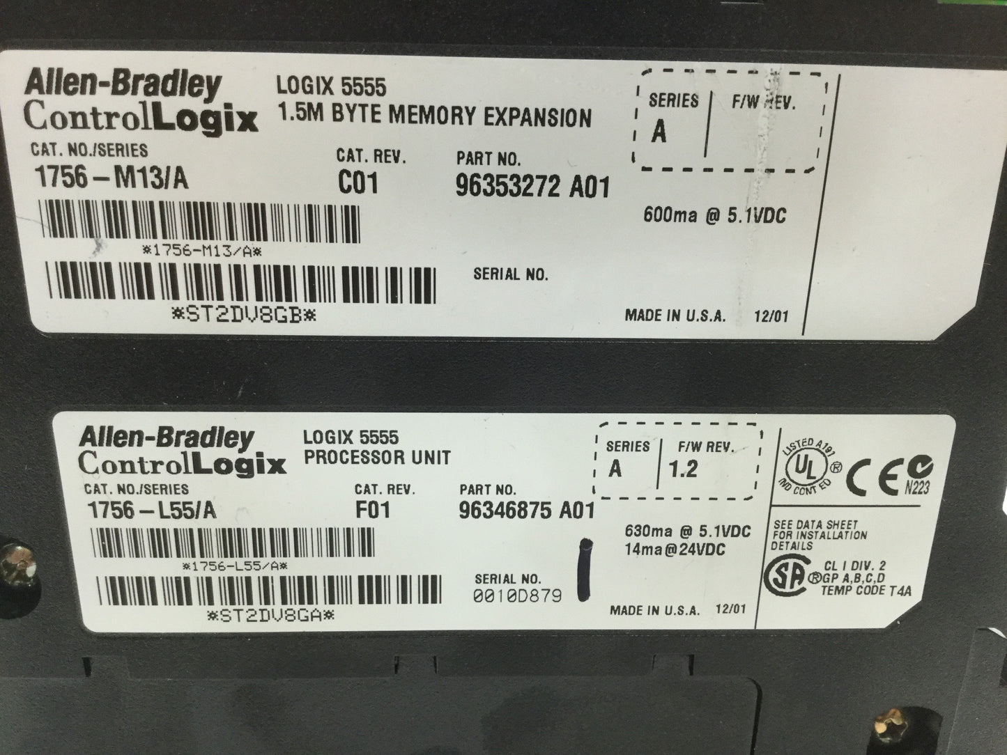 Used Allen Bradley 1756-L55/A Control Logix PLC Processor 1756-M13A 1.5MB Memory
