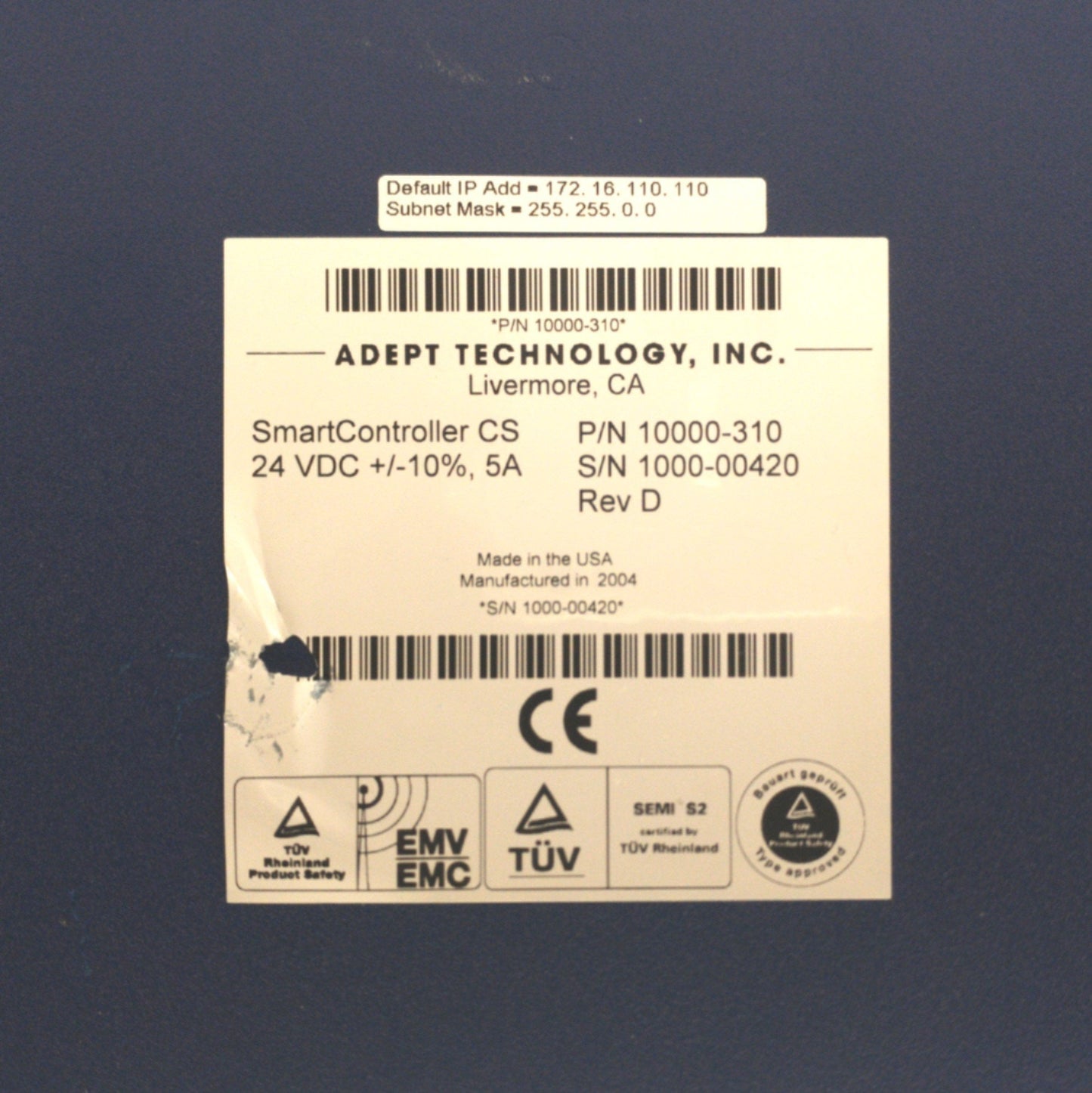 Used Adept 10000-310 Rev. D Smart Robot Controller CS IEEE-1394 I/O w/128MB CF Card