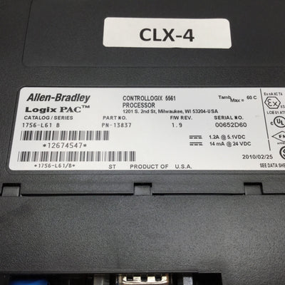 Used Allen Bradley 1756-L61 ControlLogix 5561 CPU Processor Module 2MB Memory, W/ Key