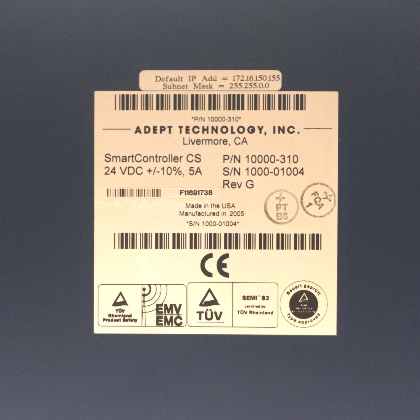 Used Adept 10000-310 Rev. G Smart Robot Controller CS IEEE-1394 I/O w/128MB CF Card