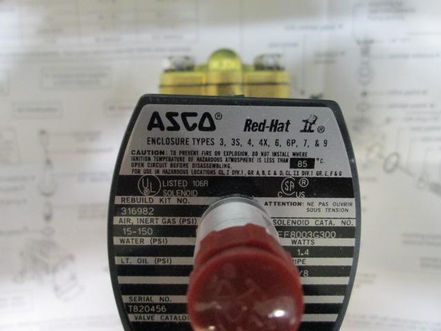 New ASCO EF8316G302 Redhat Air Inert Gas 3-Way NC Solenoid Valve, 24VDC Coil, 3/8"