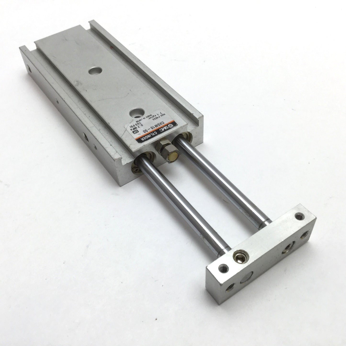 Used SMC CXSM10-50 Dual Rod Cylinder, Bore: 10mm, Stroke: 50mm, M5x0.8, 0.7MPa 100psi