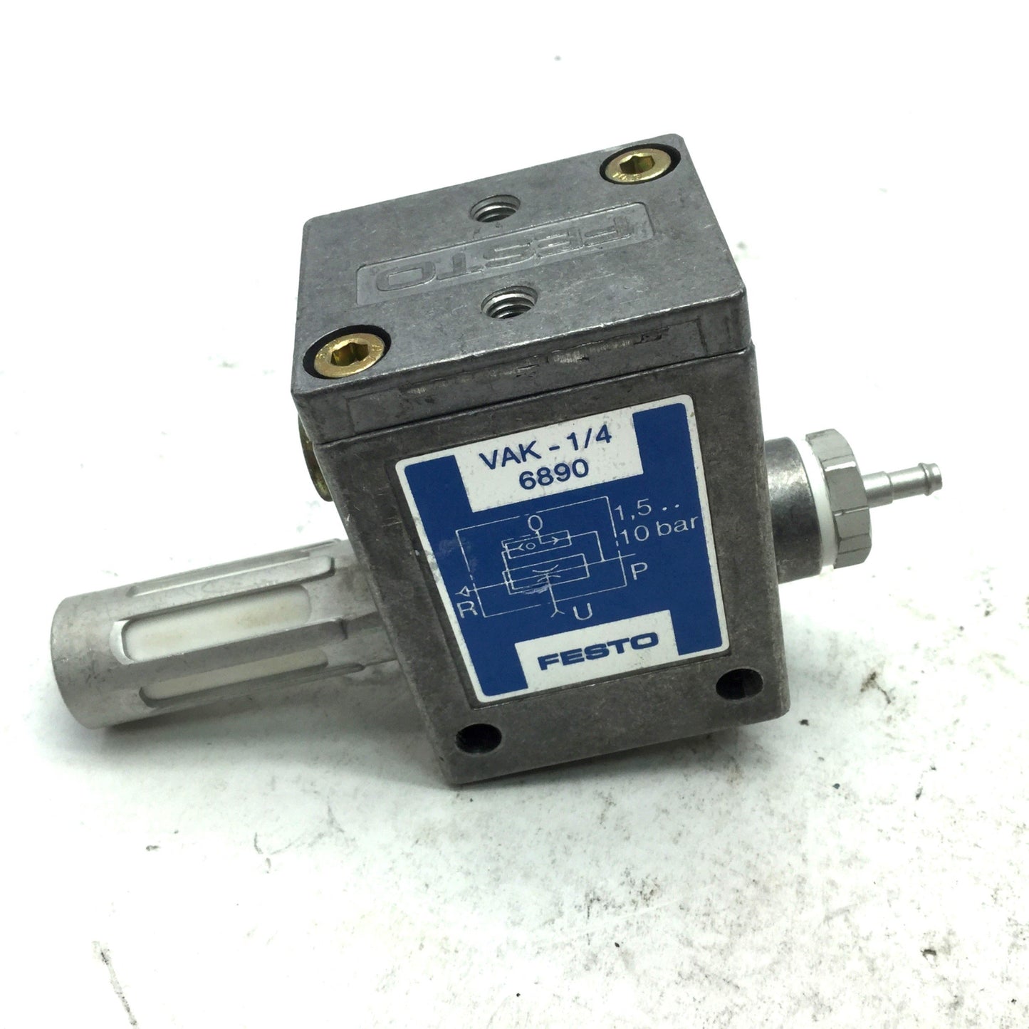 Used Festo 6890 VAK-1/4 Vacuum Generator, G1/4 BSPM, 80% Vacuum, Ejector Pulse