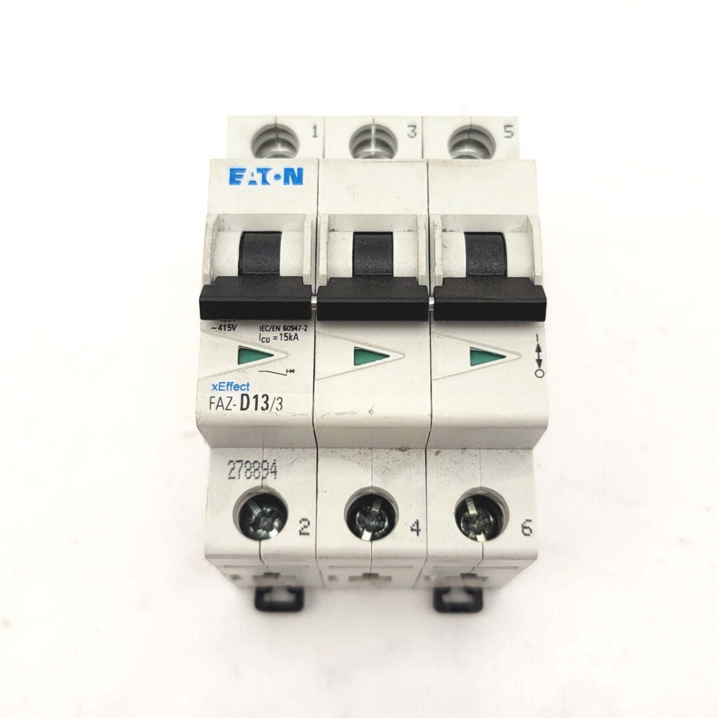 Used EATON FAZ-D13/3 Miniature Circuit Breaker, DIN Mount, 3-Pole, 13A, 277/480V AC