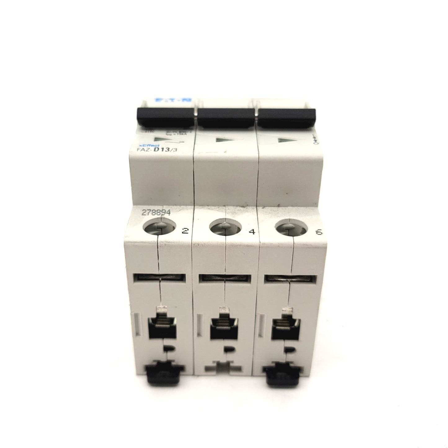 Used EATON FAZ-D13/3 Miniature Circuit Breaker, DIN Mount, 3-Pole, 13A, 277/480V AC