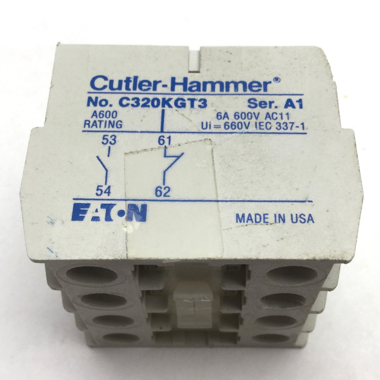 Used Eaton Cutler Hammer CE15AN3 Contactor, 3-Pole, Coil: 110/120VAC, W/ C320KGT3 Aux