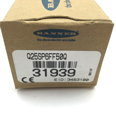 New Banner Q25SP6FF50Q Fixed Field Photoelectric Sensor, 50mm, 10-30VDC, M12 4-Pin