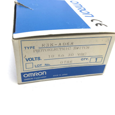 New Other Omron E3S-AD68 Photoelectric Reflective Sensor, Range 100mm, Supply 10-30VDC