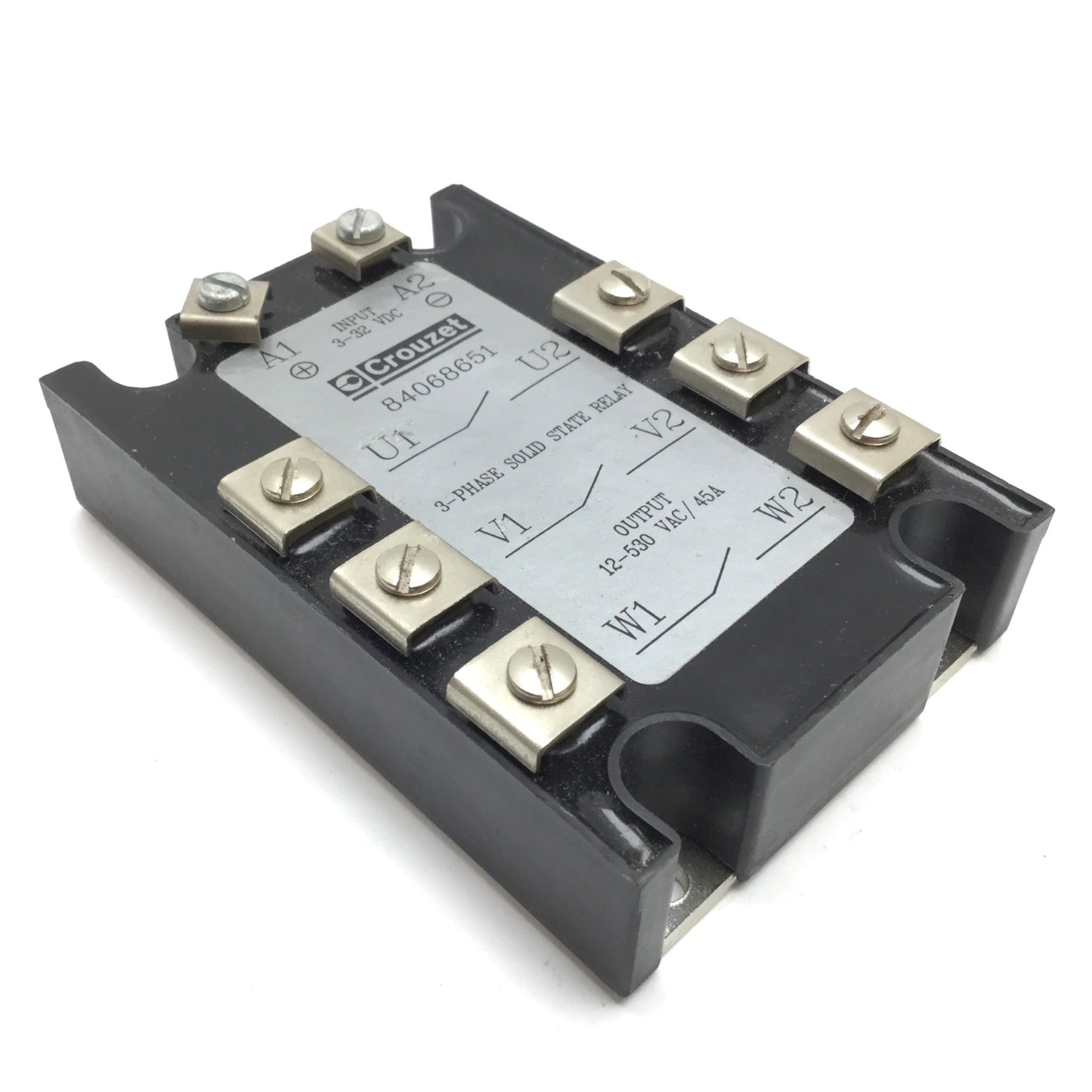 Used Crouzet 84068651 Solid State Relay, Input 3-32VDC, Output 12-530VAC 45A, 3-Phase