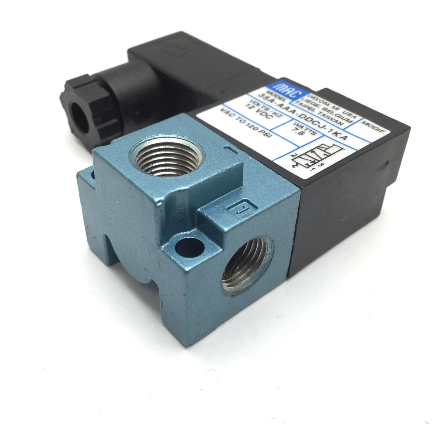New Mac 35A-AAA-DDCJ-1KA Solenoid Valve, 2-Position 3-Port, 12VDC, 1/8" NPT, 120psi