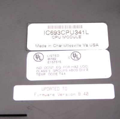 Used GE Fanuc IC693CPU341L CPU Module 80kB User Memory, 16-Bit Processor Speed: 20MHz
