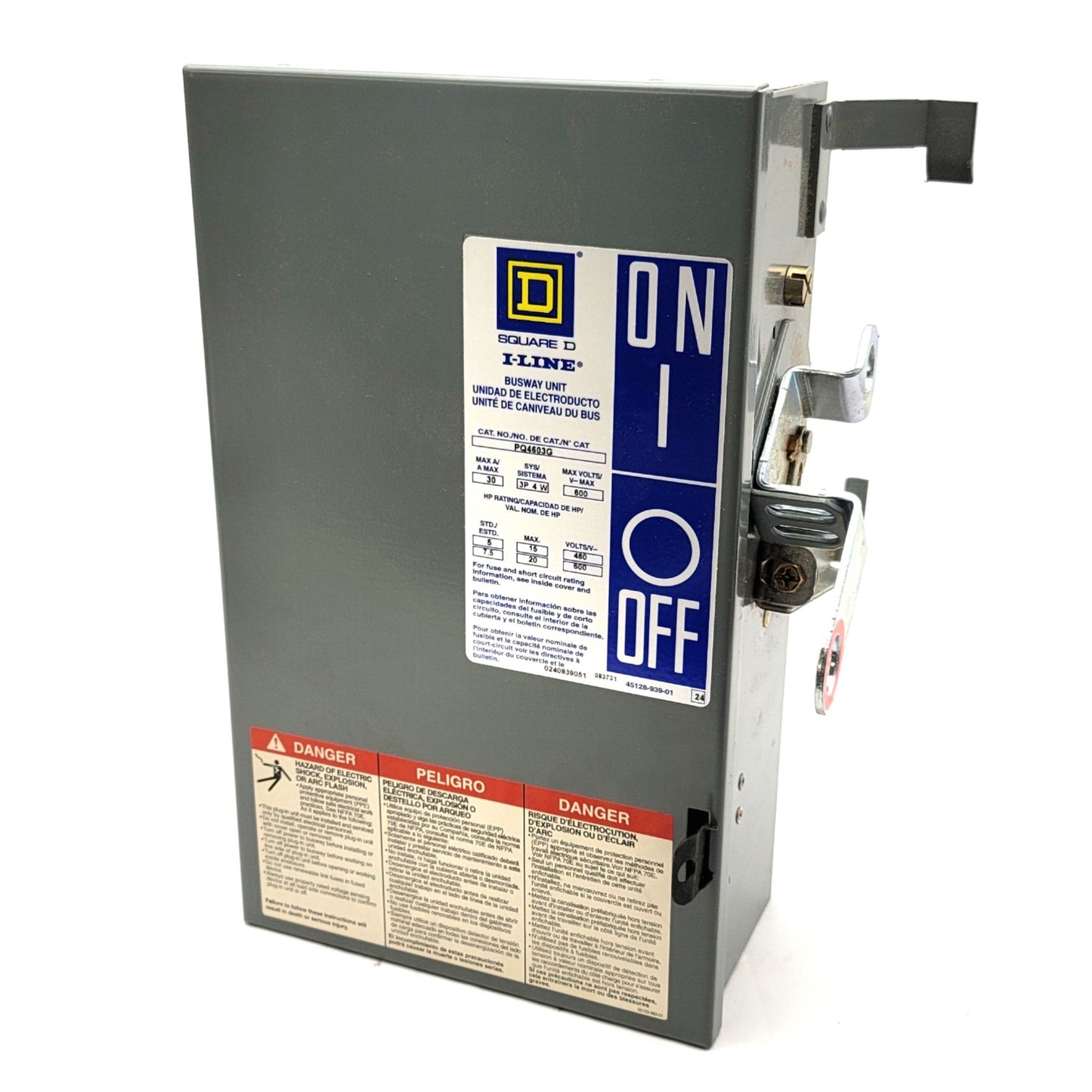 New Square D PQ4603G I-LINE Fusible Busway Plug In Unit 277/480/600VAC 30A 4-Pole