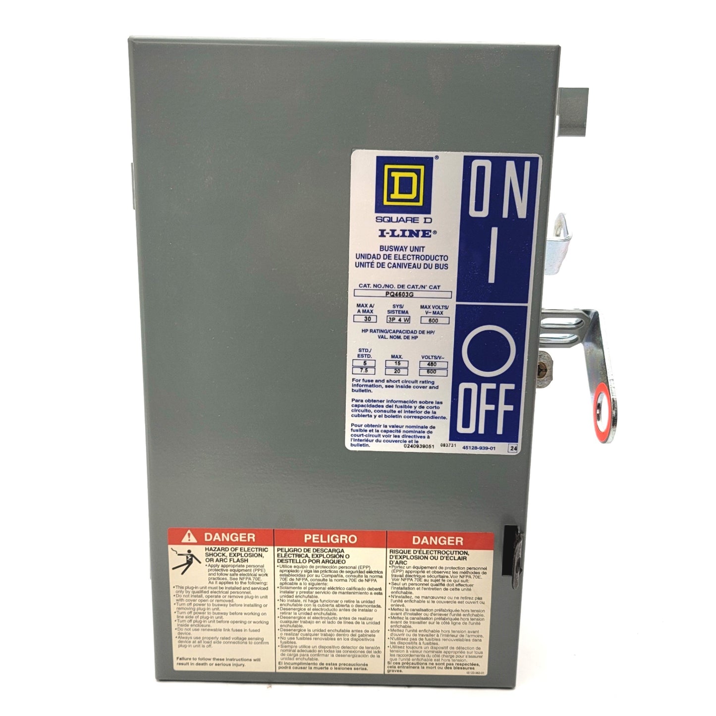 New Square D PQ4603G I-LINE Fusible Busway Plug In Unit 277/480/600VAC 30A 4-Pole
