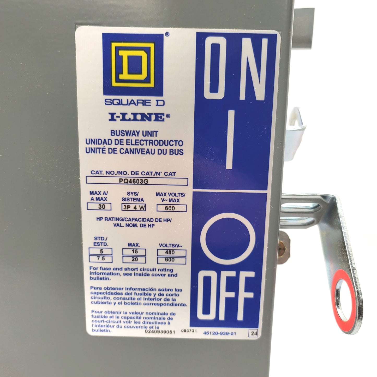 New Square D PQ4603G I-LINE Fusible Busway Plug In Unit 277/480/600VAC 30A 4-Pole