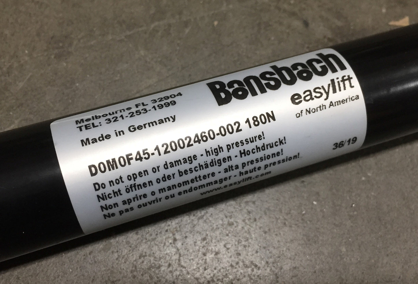 Used Bansbach D0M0F45 EasyLift Gas Strut Spring, Stroke: 1200mm, 180 N, Threads: M10