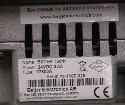 Used Beijer Electronics EXTER T60m Touch Screen Interface Panel, *Light Scratches*