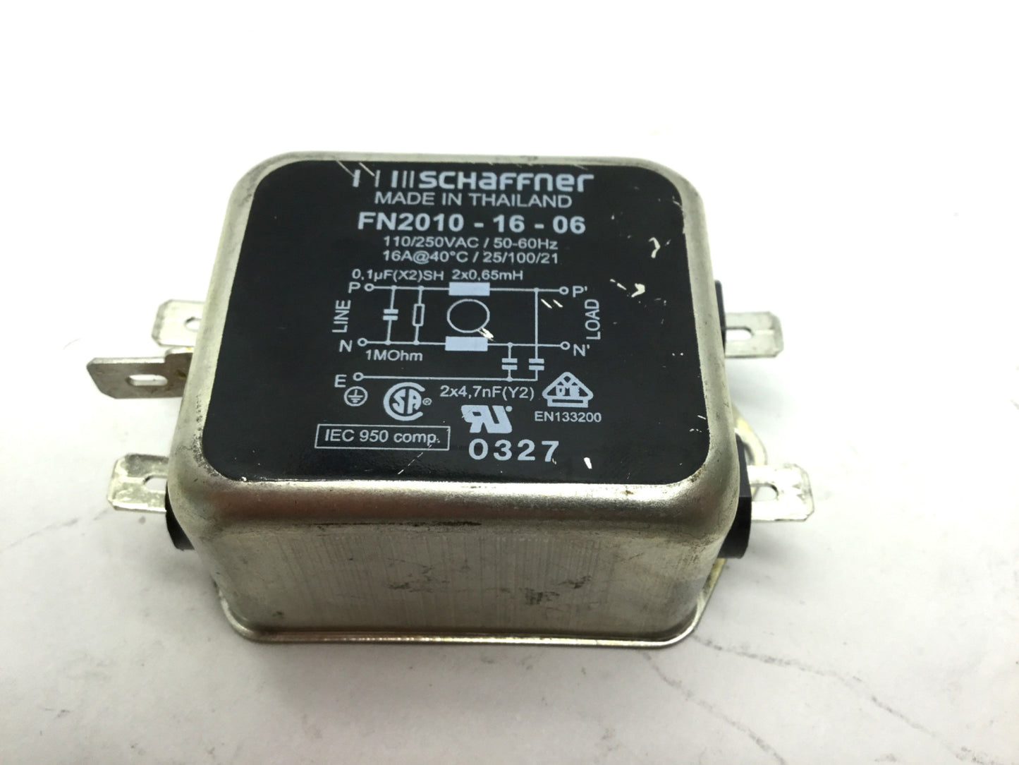Used Schaffner FN2010-16-06 EMI Power Line Filter 16A 110/250VAC 50/60Hz