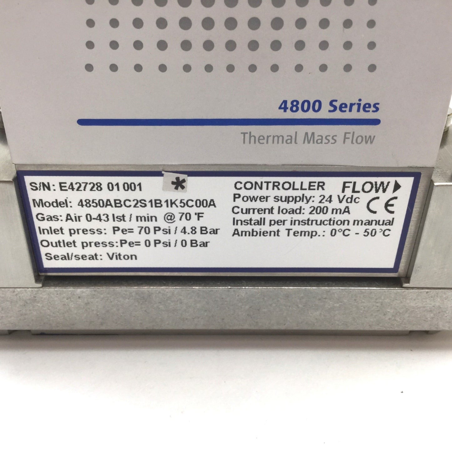 Used Brooks Instrument 4850ABC2S1B1K5C00A Thermal Mass Flow Controller, 24VDC, 70psi