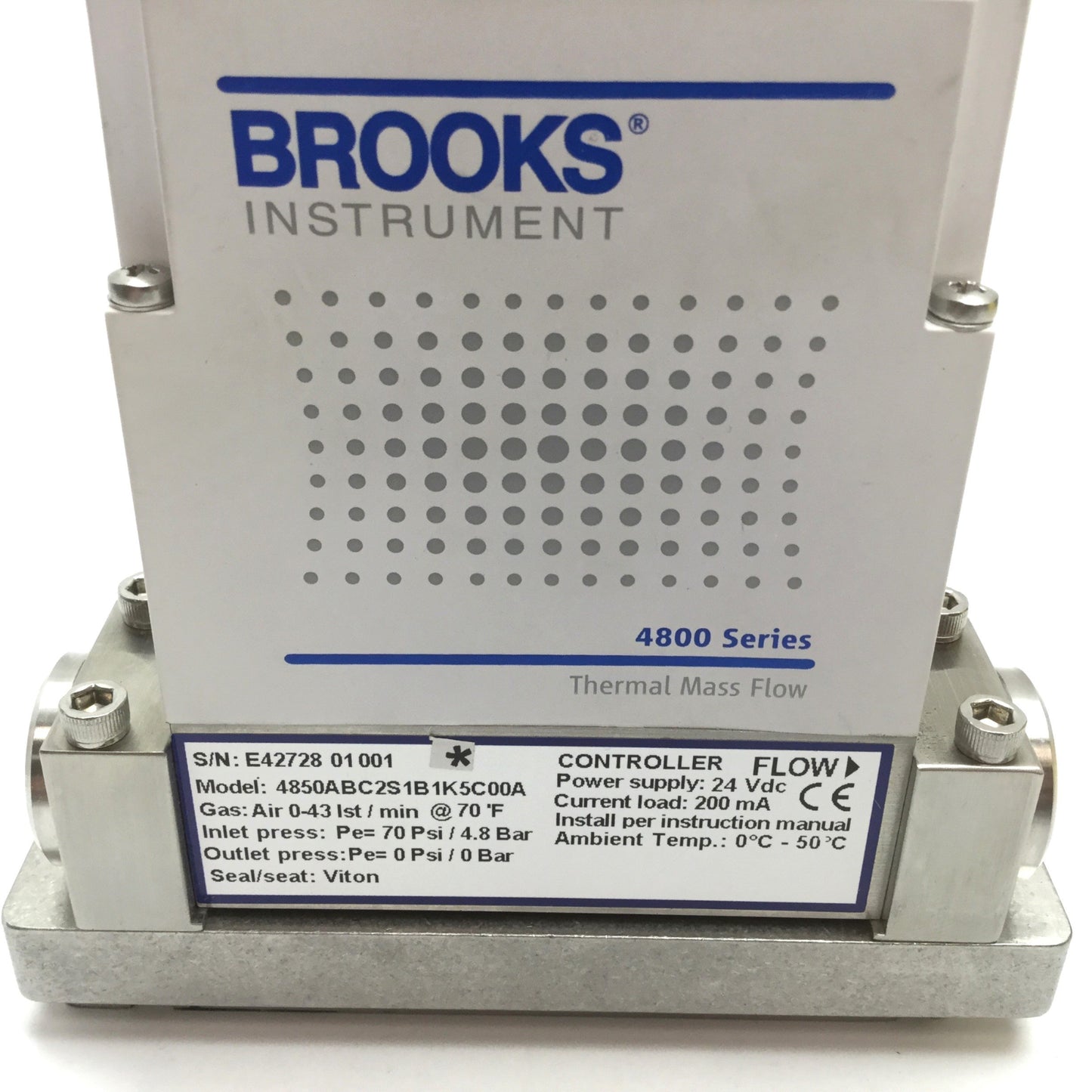 Used Brooks Instrument 4850ABC2S1B1K5C00A Thermal Mass Flow Controller, 24VDC, 70psi