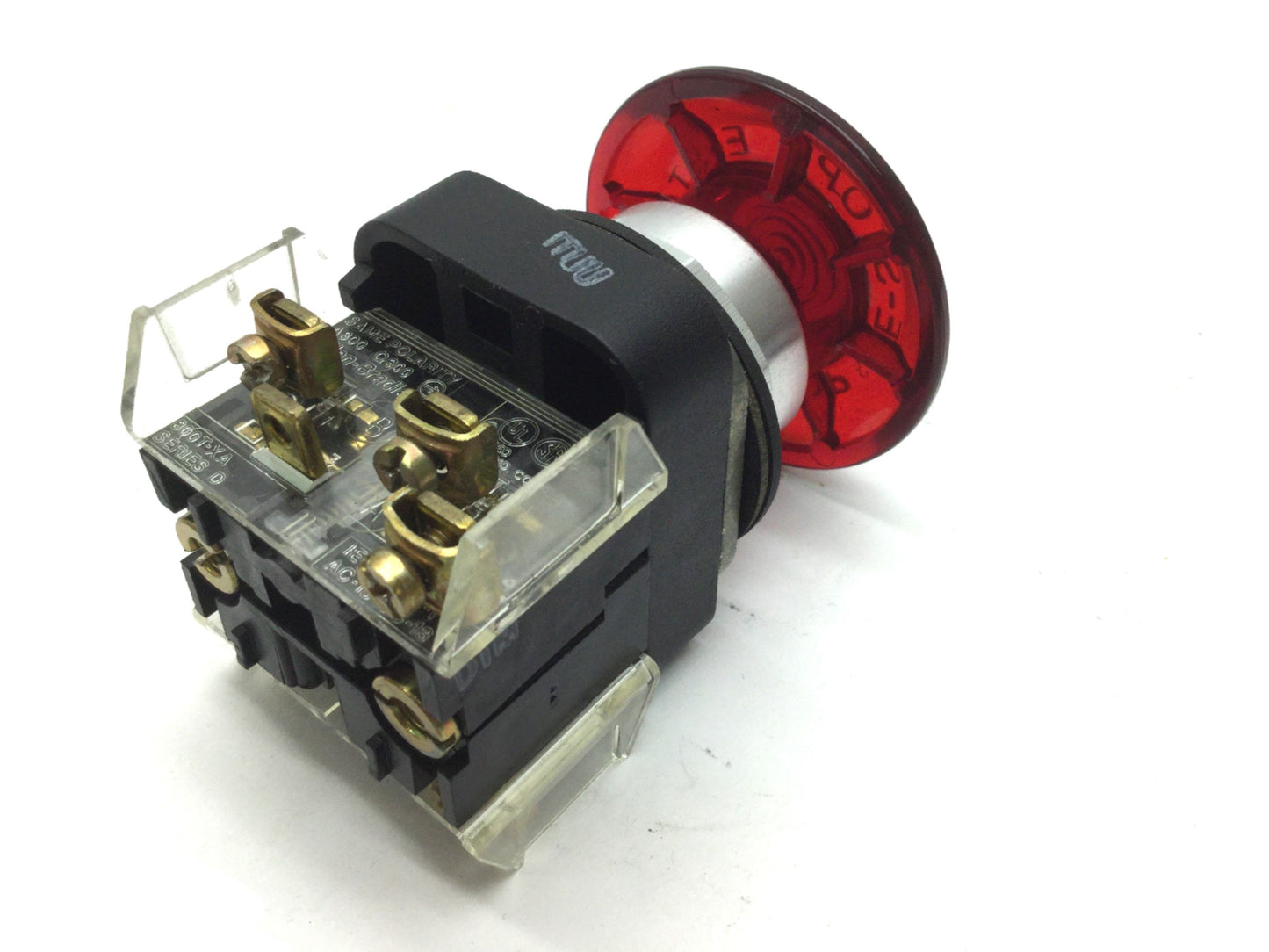 Used Allen-Bradley 800T-FXQ10XA E-Stop, 1 N.O. 1 N.C., 120VAC Lamp, 800T-XA