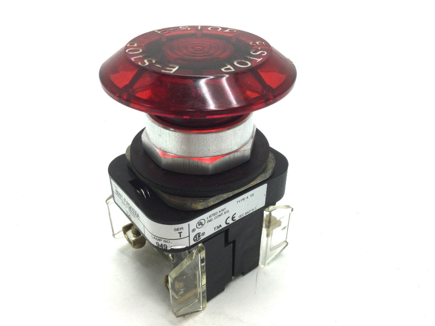 Used Allen-Bradley 800T-FXQ10XA E-Stop, 1 N.O. 1 N.C., 120VAC Lamp, 800T-XA