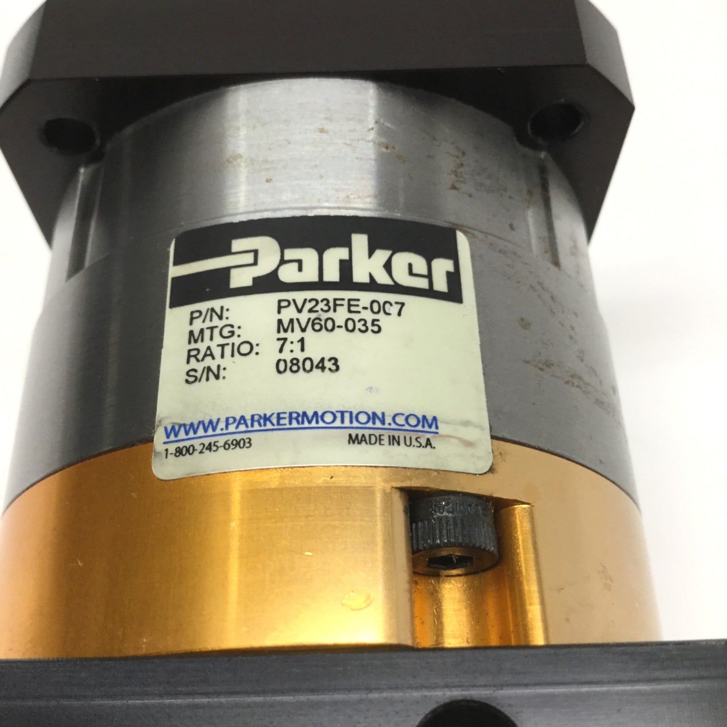 Used Parker PV23FE-007 Gearhead, 7:1 Ratio, 12mm Input, 3/8" Output, 60mm Frame Kit