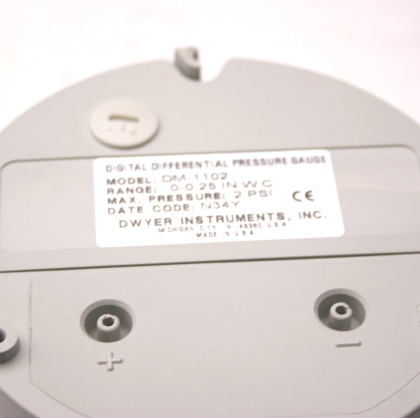 Used Dwyer DM-1102 Digital Differential Pressure Gauge, 5" Dia, 0-.25"WC, *Cracked*