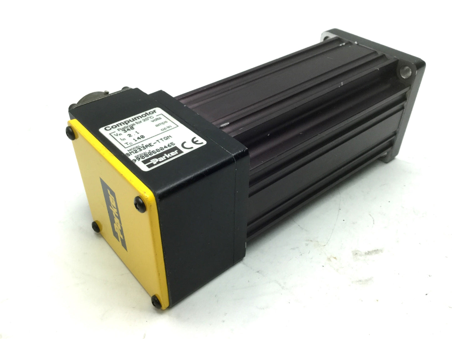 Used Parker SM233AE-TTQN Servo Motor, 3/8" Shaft, 140oz-in Torque, NEMA 23, 340V 2.1A