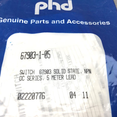 New Phd 67903-1-05 Solid State Cylinder Switch, 4.5-30VDC, NPN Out, 5m Cable, 3-Wire