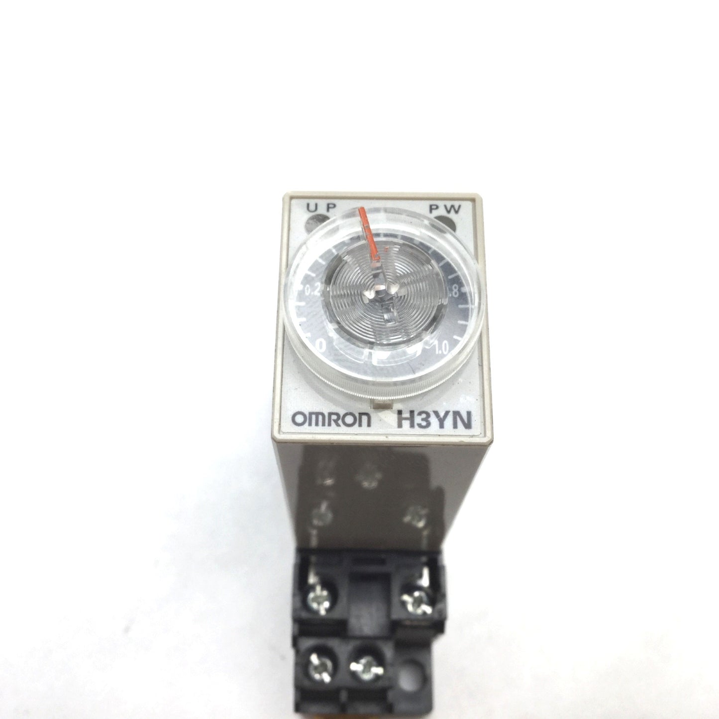 Used Omron H3YN-21 Analog Timer, DPDT, 0.1min to 10h, 100-120VAC, With Socket Base