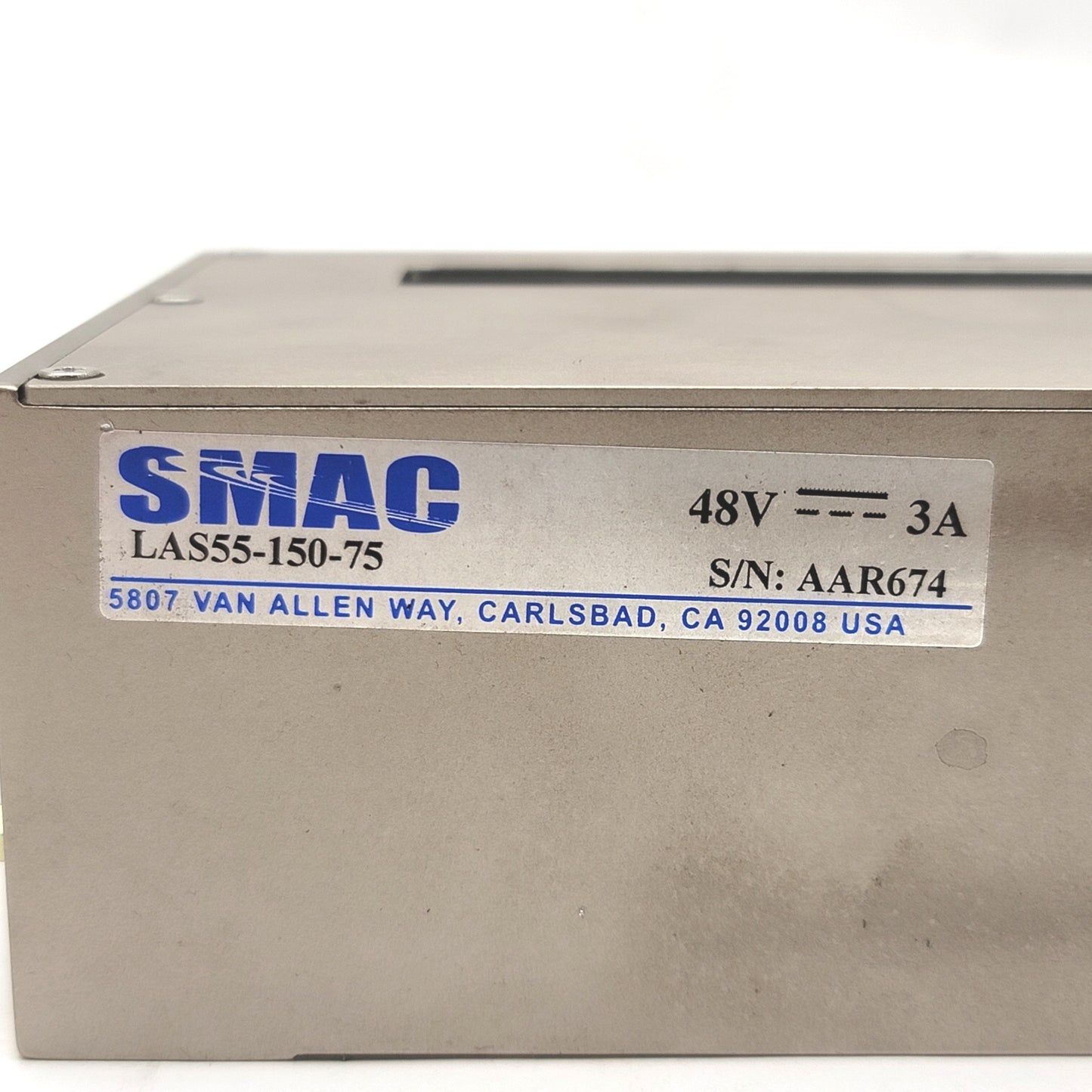 Used SMAC LAS55-150-75 Linear Slide Servo Actuator 48VDC, Stroke: 150mm, 12.5 N/AMP