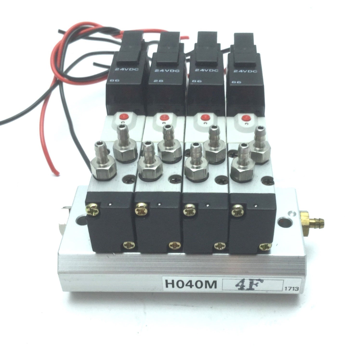Used Bank of 4 Humphrey H040-4E1 Air Valves w H040M-4F Manifold, 24 VDC, 28.5-100 PSI