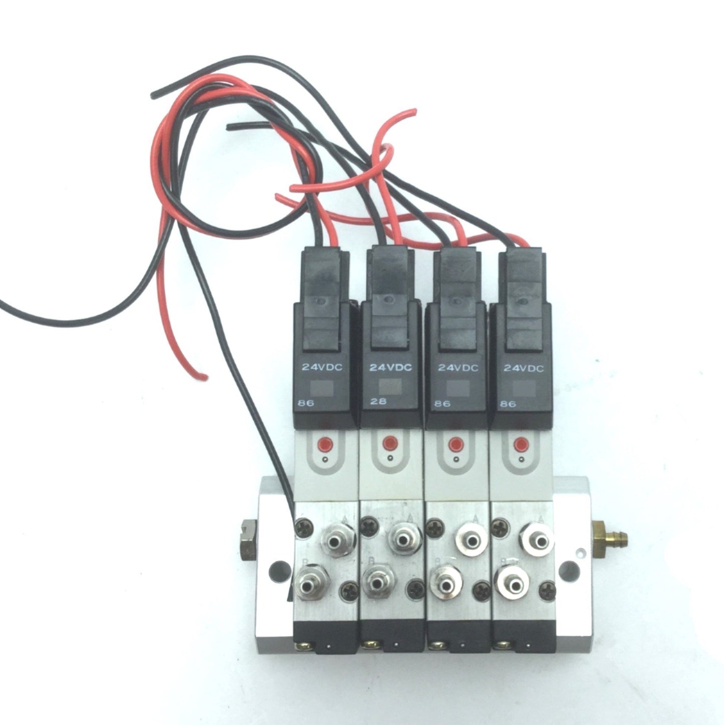 Used Bank of 4 Humphrey H040-4E1 Air Valves w H040M-4F Manifold, 24 VDC, 28.5-100 PSI
