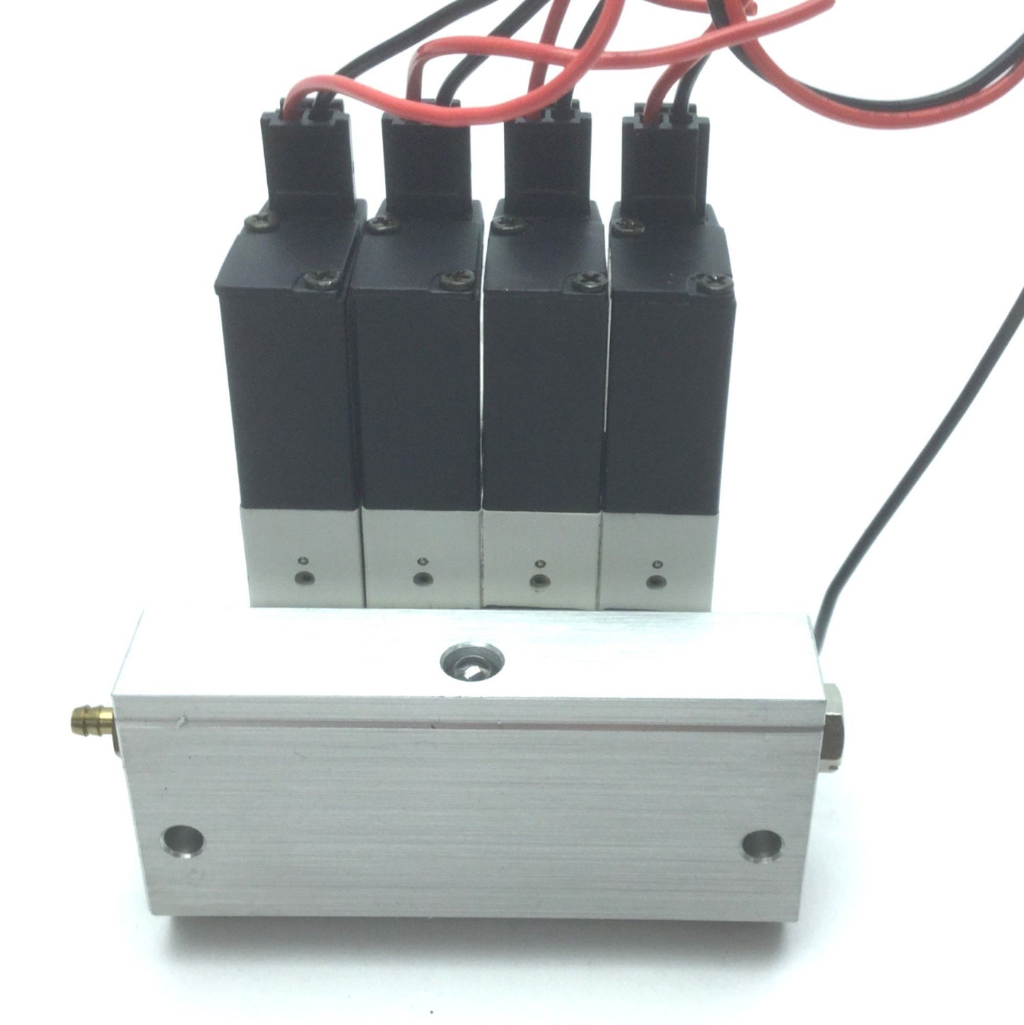 Used Bank of 4 Humphrey H040-4E1 Air Valves w H040M-4F Manifold, 24 VDC, 28.5-100 PSI