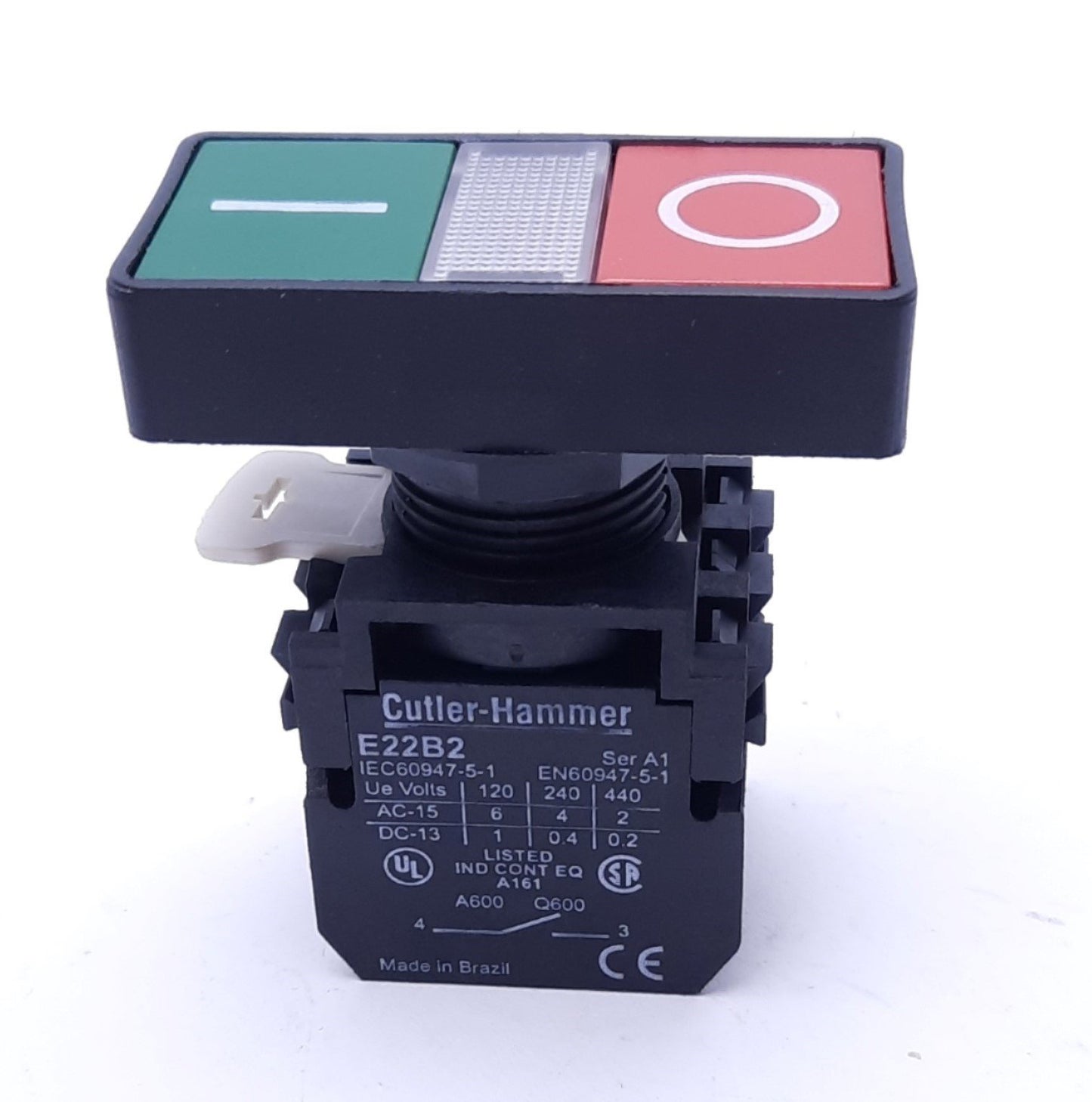 Used Cutler Hammer Double-Headed Pushbutton: x1 E22B1(R), E22B2(G), and E22D2 Blocks