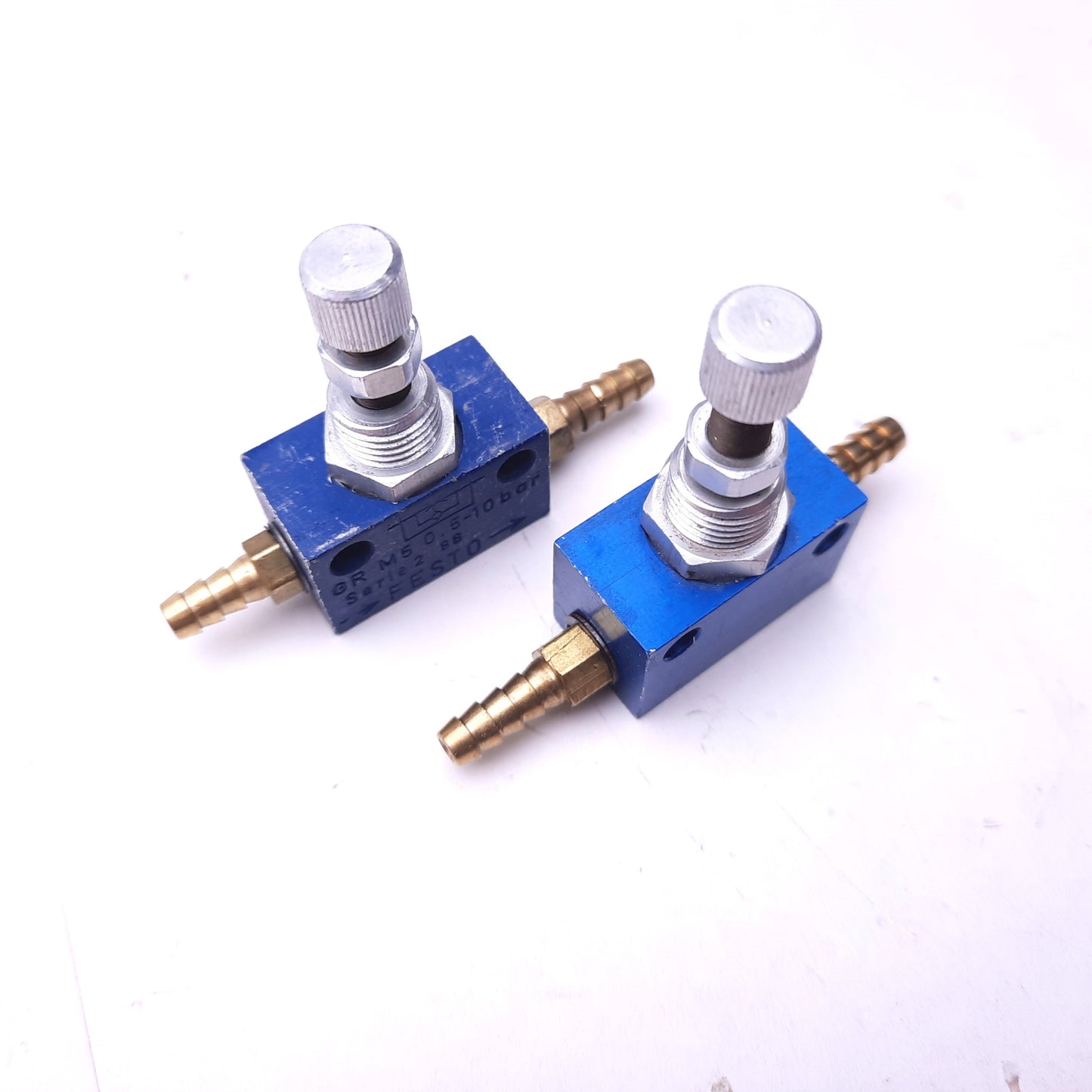 Used Lot of 2 Festo GR-M5 Control Valve, w/Barb Fittings, One-Way, 0.5-10bar