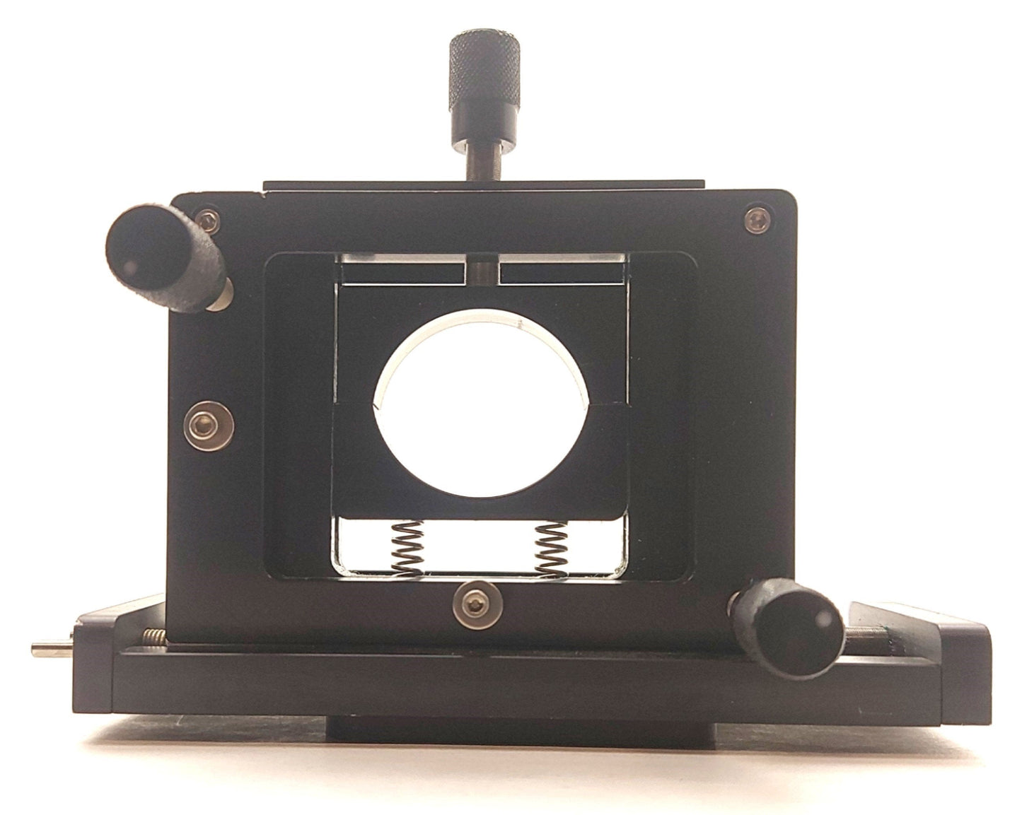 Used 2-Axis LASER Optic Mount Z: 7.5mm X: 20mm Travel Vert/Horiz Tilt ?35-40mm Optic