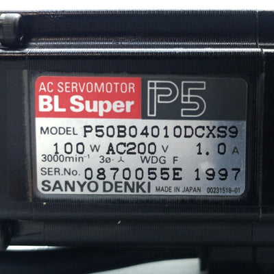 Used SANYO DENKI P50B04010DCXS9 AC Servomotor, Gear Shaft, 100W 200VAC 1A, for A50F