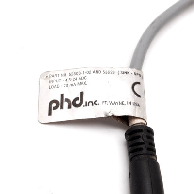 Used PHD 53603-1-02 & 53623 Hall Effect Switch, 4.5-24VDC, Load: 20mA Max, 3-Pin Male