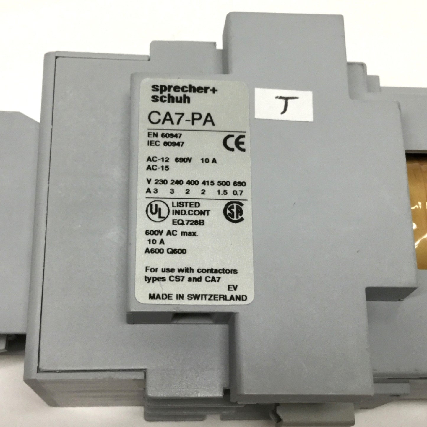 Used Sprecher+Schuh CA7-37C-00 Contactor 3-Pole 24VDC Coil w/Auxiliary Blocks 2NO-1NC