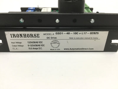 Used Automation Direct IronHorse GSD1-48-10C Open Frame DC Motor Drive 12-48VDC 10A
