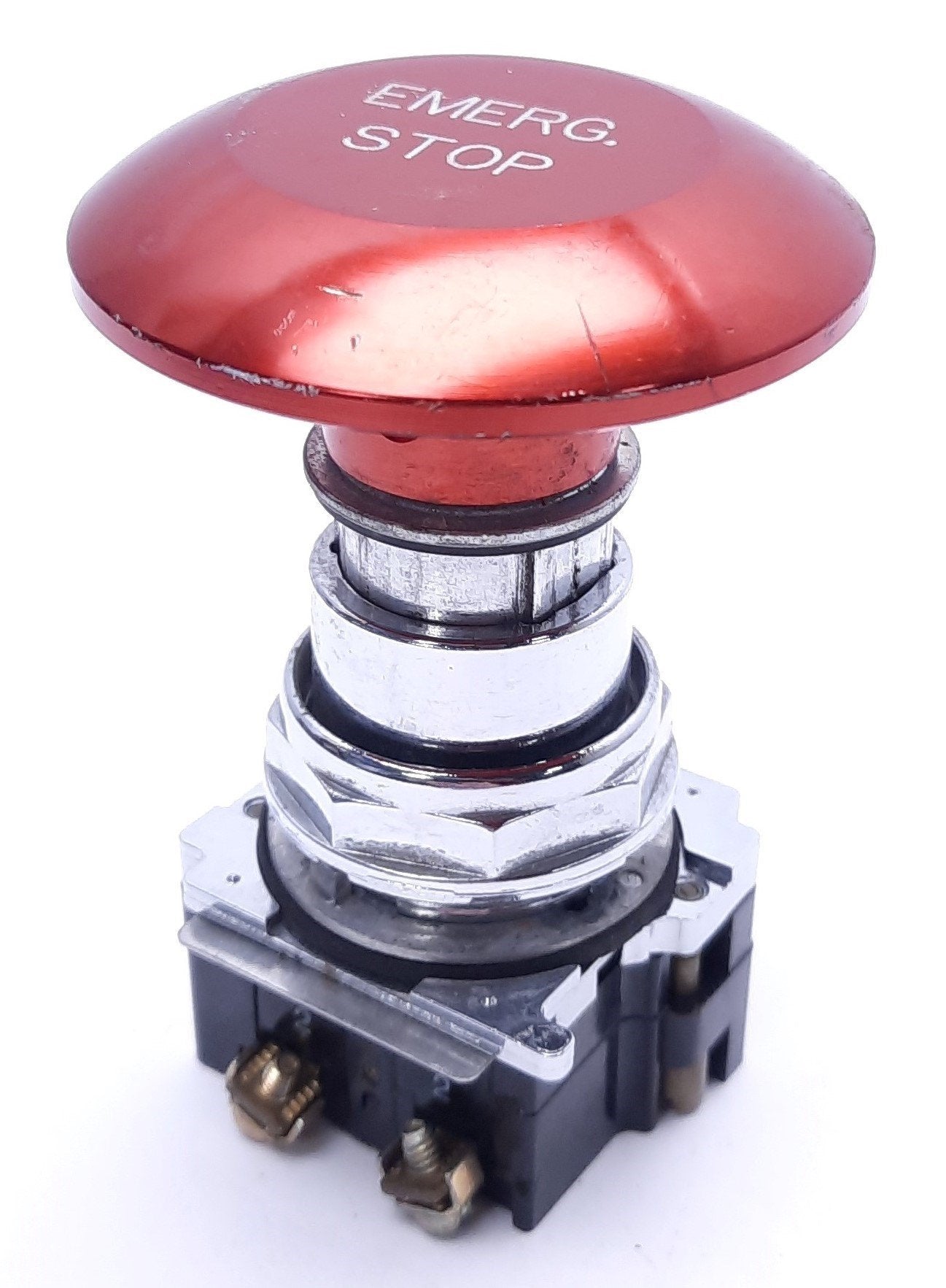 Used Eaton Metal Emergency Stop Button, Mushroom, Red, Cutler-Hammer Contact Blocks