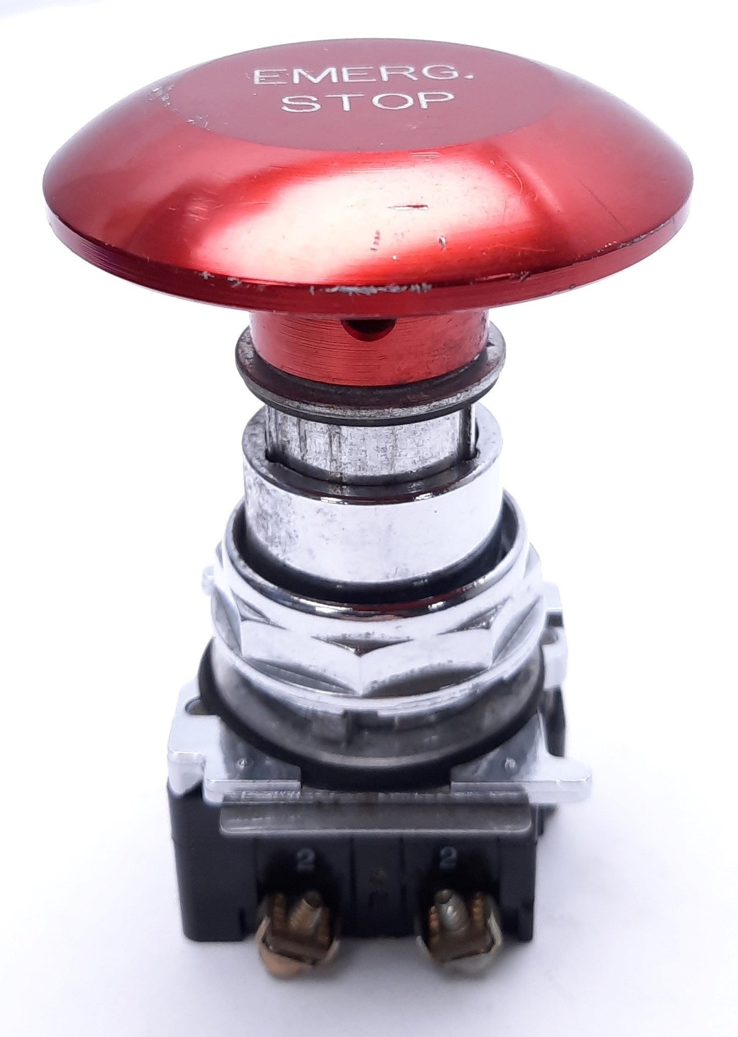 Used Eaton Metal Emergency Stop Button, Mushroom, Red, Cutler-Hammer Contact Blocks