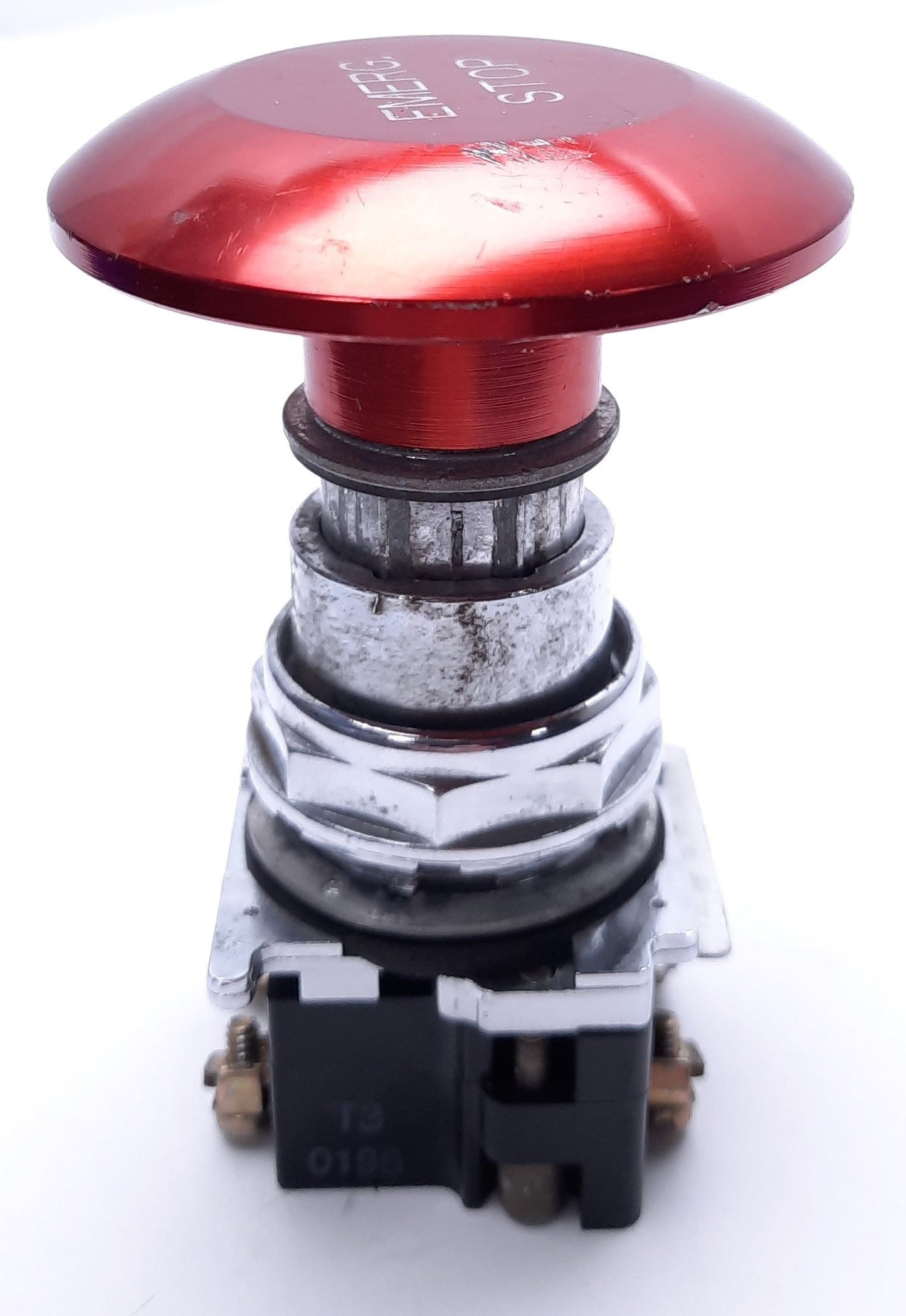 Used Eaton Metal Emergency Stop Button, Mushroom, Red, Cutler-Hammer Contact Blocks