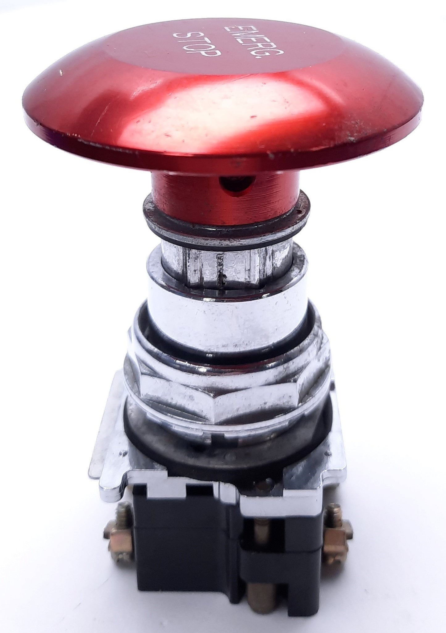 Used Eaton Metal Emergency Stop Button, Mushroom, Red, Cutler-Hammer Contact Blocks