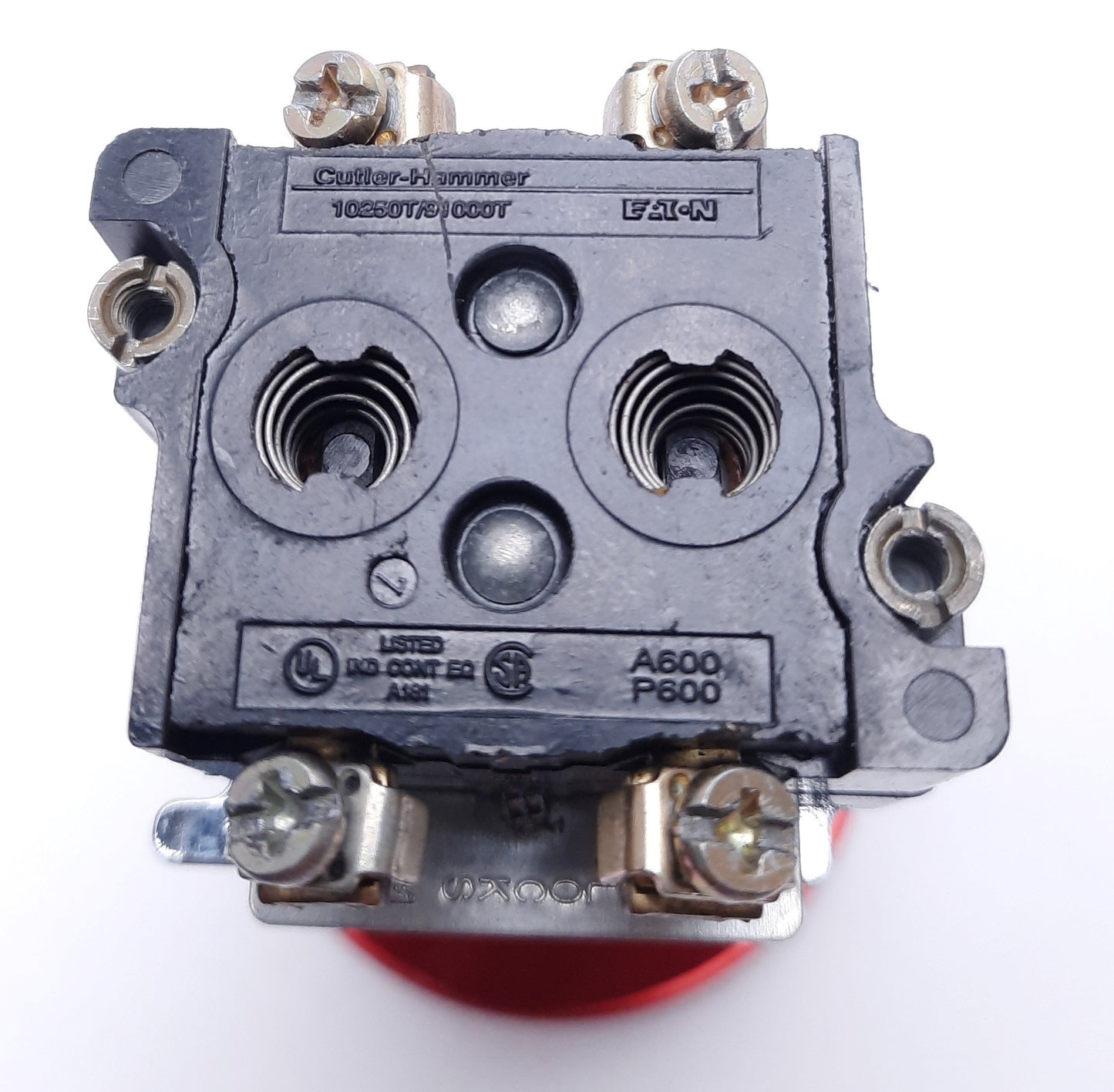 Used Eaton Metal Emergency Stop Button, Mushroom, Red, Cutler-Hammer Contact Blocks