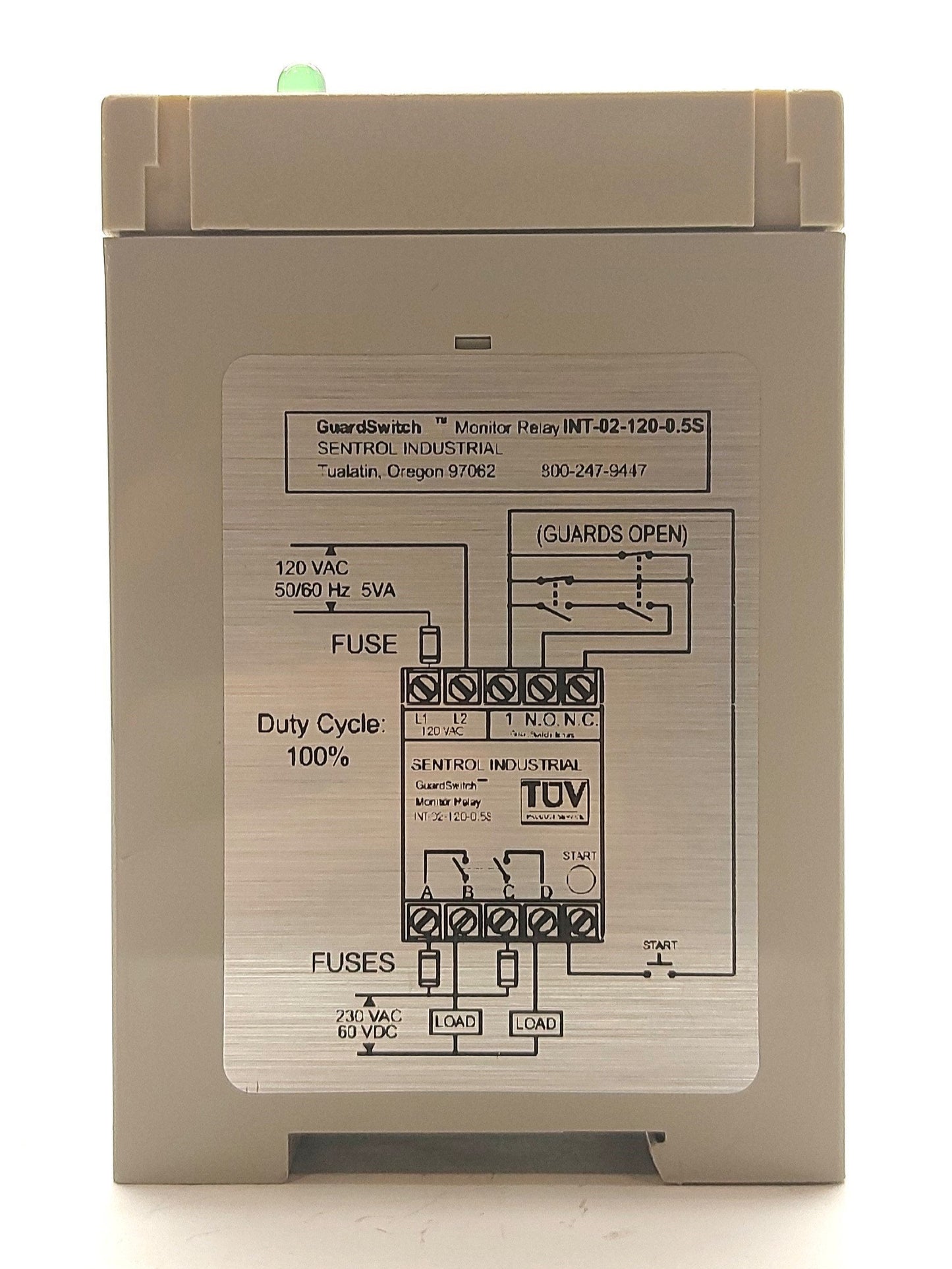 New – Open box Sentrol Industrial INT-02-120-0.5S Safety Relay 1x NO/NC Switch 2-Pole NO 120VAC