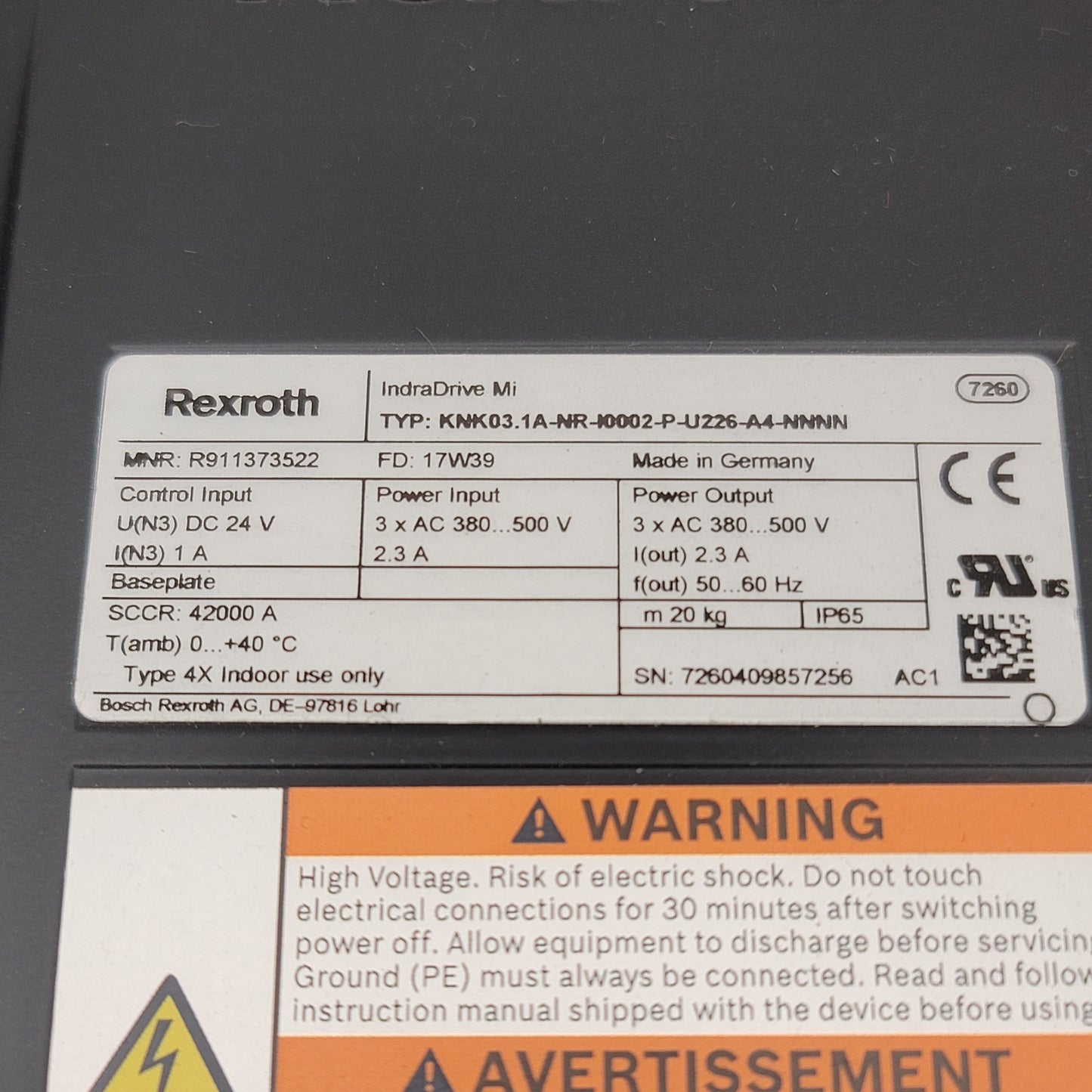 Used Bosch Rexroth KNK03.1A-NR-I0002-P-U226-A4-NNNN Decentralized Mains Module, 2.3A